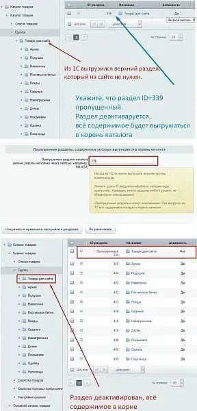 Разные структуры разделов на сайте и в 1С